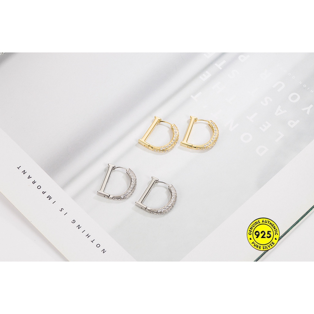18k Zirkon Huruf D Emas Klip Telinga Ornamen Sense Canggih U1209