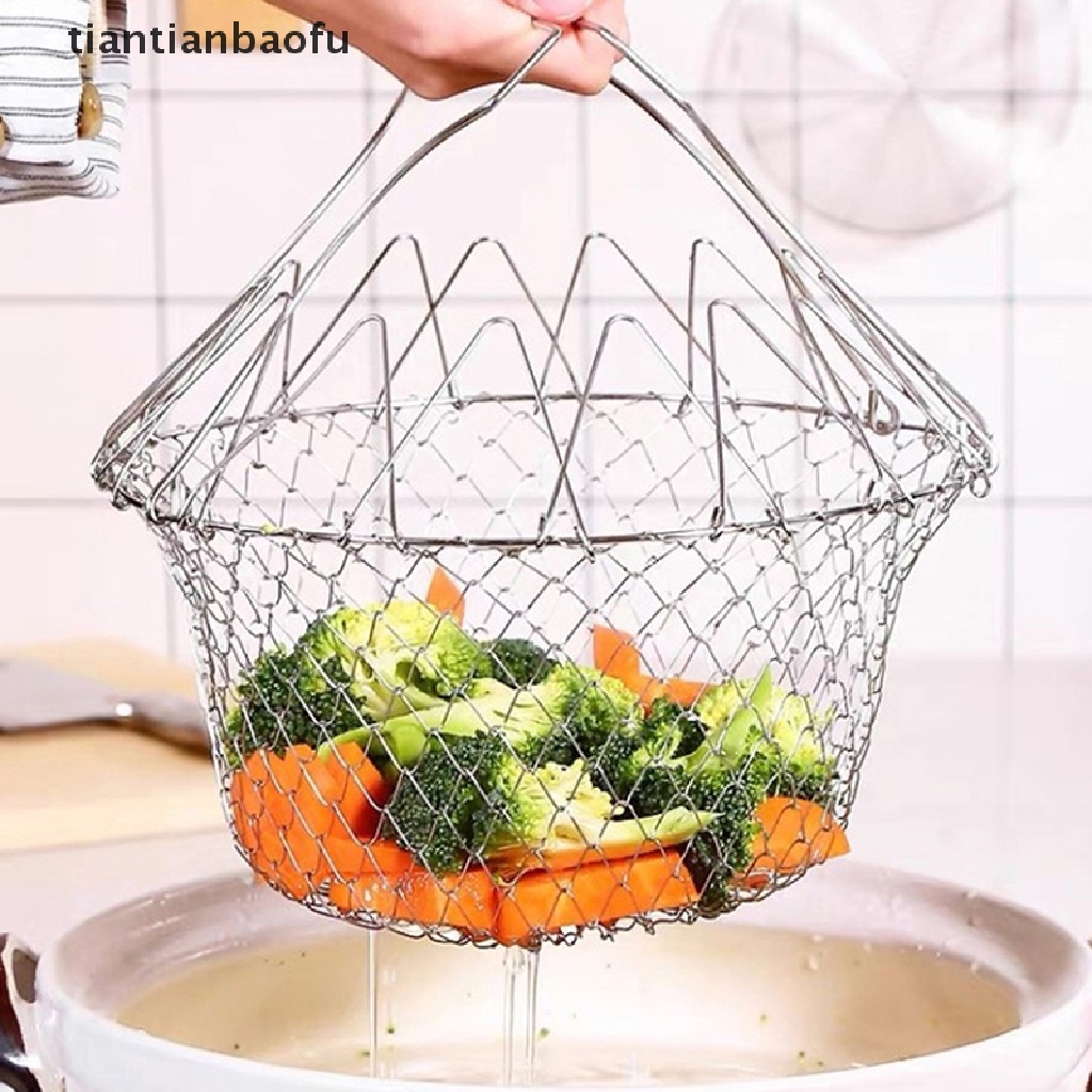 [tiantianbaofu] Saringan Bilas Uap Lipat Goreng French Chef Basket Drainer Mesh Strainer Jaring Butik