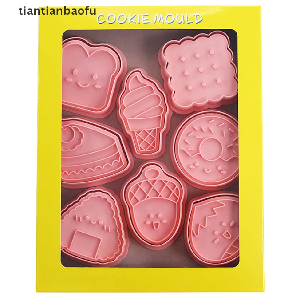 [tiantianbaofu] 8pcs/set Cookie Cutter Fondant Cetakan Kue Kering Plastik DIY Fondant Pastry Decorag Baking Alat Masak Butik