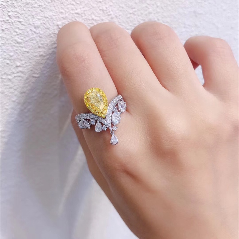 Goldkingdom Aksesoris Perhiasan Fashion Ready Stock Coronation of Love Crown Ring Mewah Briliant Presisi Cincin Berlian Kuning