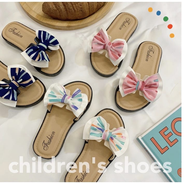 TOPGROSIR LV0285 Sandal Selop Anak Perempuan Pita Rainbow Anti Slip Import Fashion Gurly