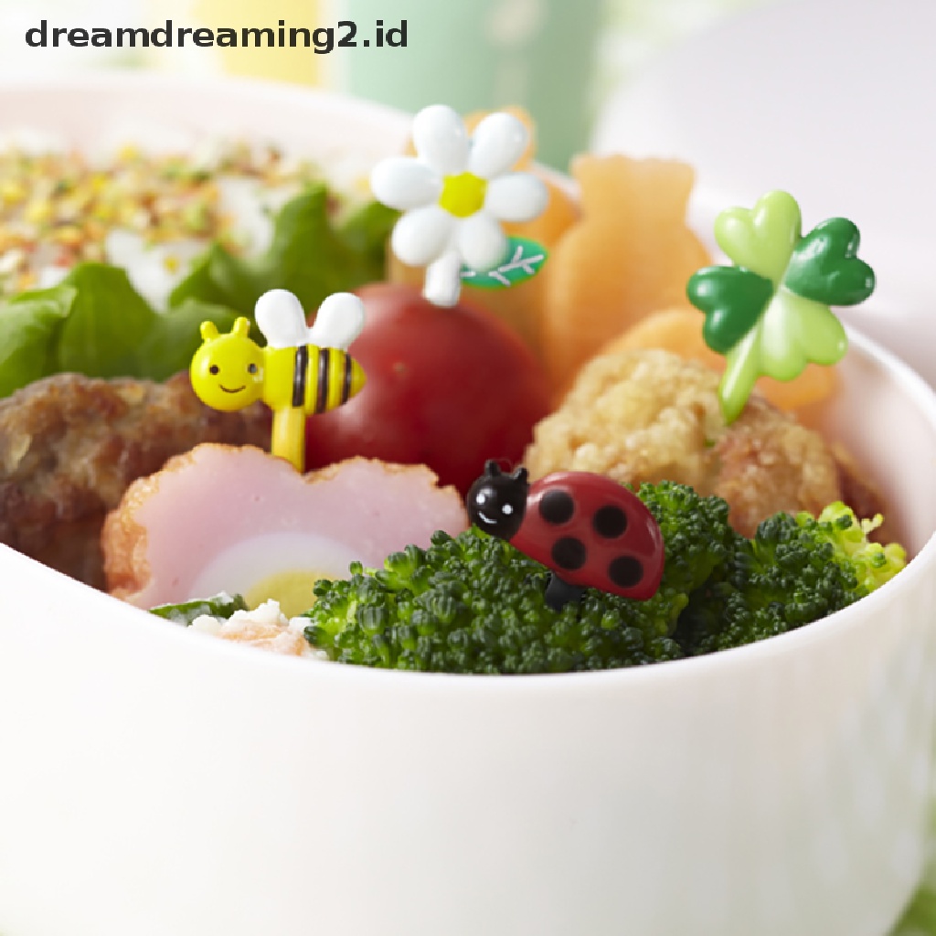 (hot) 8pcs Lucu Hewan Lebah Bunga Mini Kartun Buah Garpu Untuk Anak Snack Kue Dessert Pick Tusuk Gigi Bento Makan Siang Dekorasi Pesta//