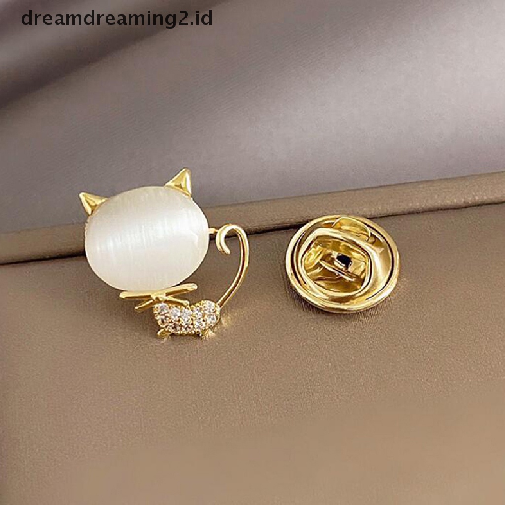 (hot) Elegan Berlian Imitasi Opal Batu Bulan Kucing Bros Pin Untuk Wanita Lucu Anak Kucing Hewan Kristal Korsase Bros Aksesoris Pakaian Hadiah Perlengkapan Pesta//
