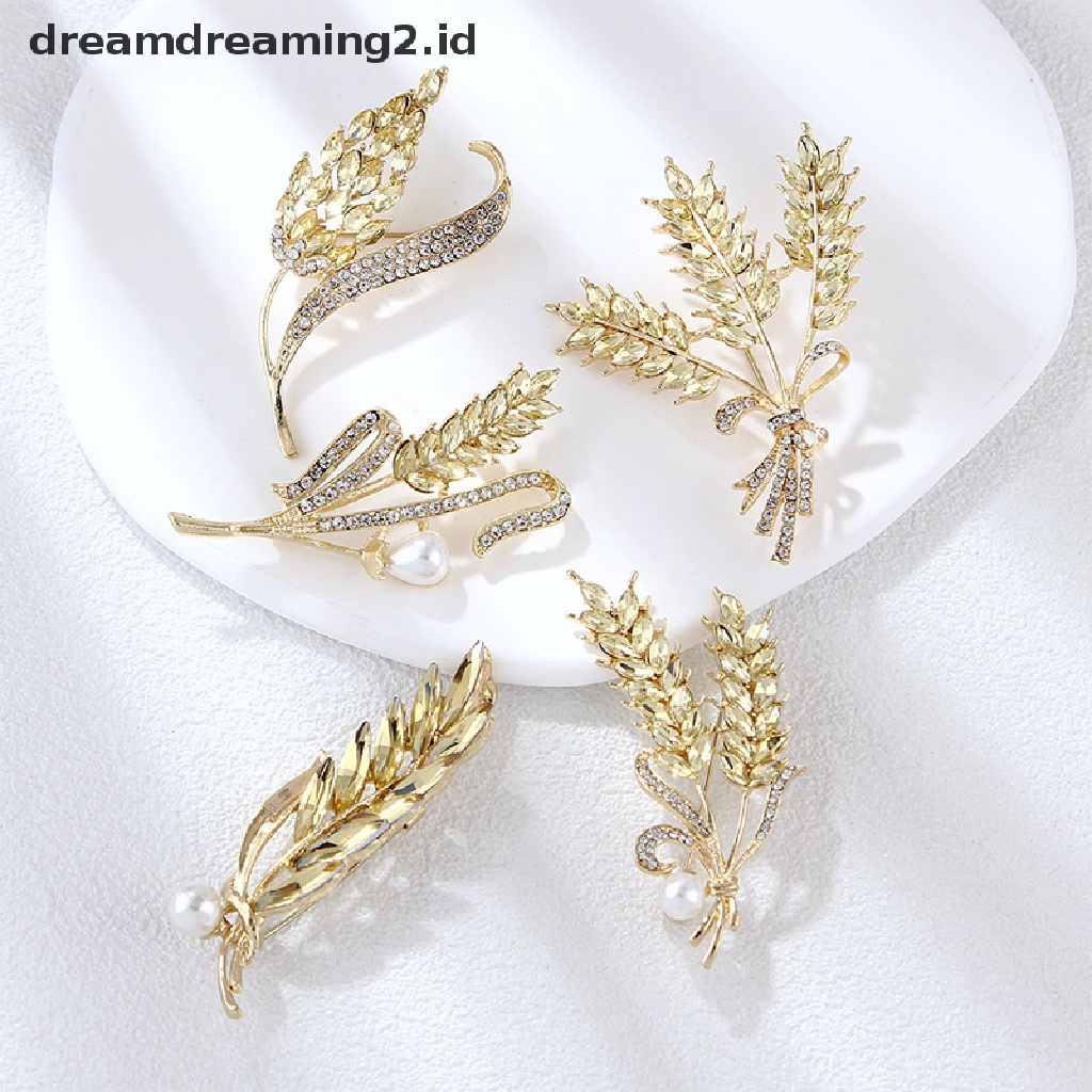 (hot) Golden Ear Of Wheat Bros Wanita Halus Berlian Imitasi Gandum Telinga Bros Kerah Pin Jas Bros Perhiasan//