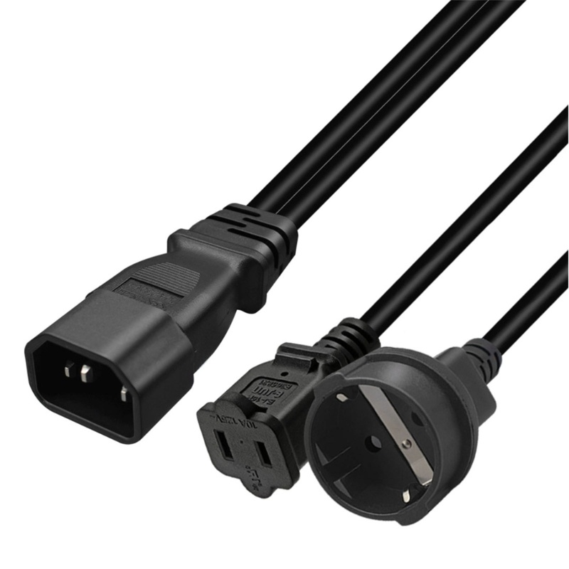 Kabel Adapter Konektor zzz 3 Cabang C14 Ke 1-15R+EU4 8mm Male to Female Conver Wire