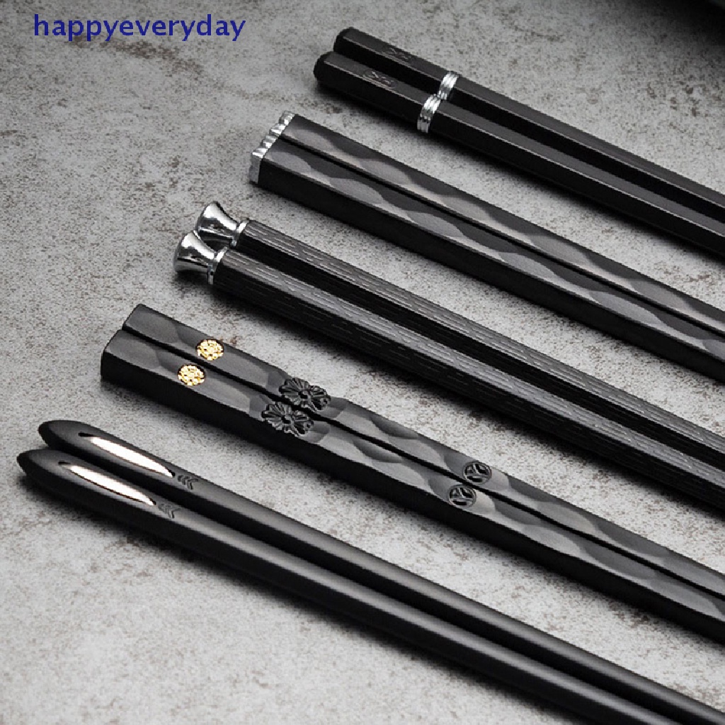 [happy] 5pasang Sumpit Ukiran Laser Alloy Stik Sushi Reusable Non-Slip [ID]