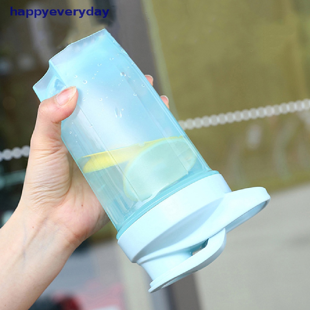 [happy] Botol Shaker Bubuk Portabel Botol Air Anti Bocor Untuk Gym Fitness Training Sport Mixing Cup Dengan Skala [ID]