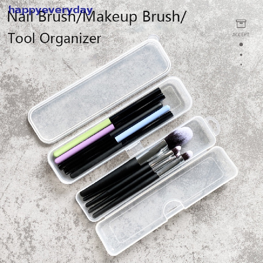 [happy] 1pc Kotak Penyimpanan Transparan Plastik Persegi Panjang Kuku Berlian Imitasi Brush Case [ID]