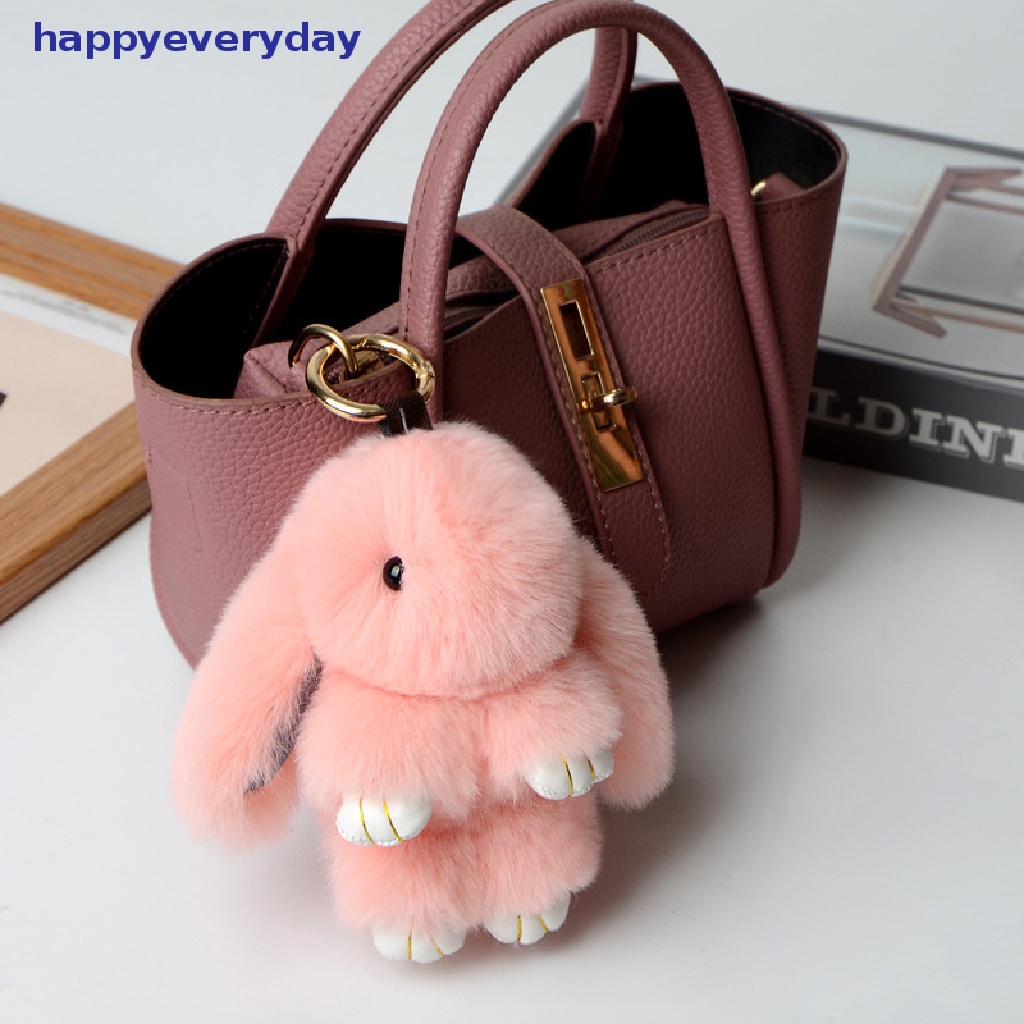 [happy] Rabbit Keychain Ring Fluffy Bulu Asli Pompon Bunny Trinket Key Chain Charm Gantungan Kunci Lucu Di Tas Liontin Kunci Mobil [ID]