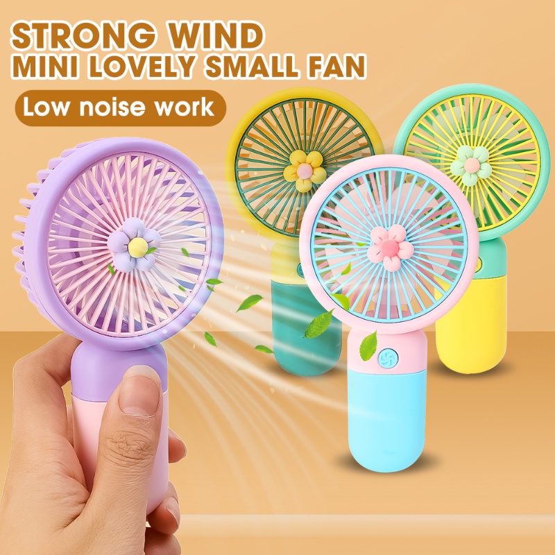 4warna Kipas Genggam Adjustable Bunga Portabel Lucu Dengan Lanyard/USB Rechargeable Mini Electric Fans