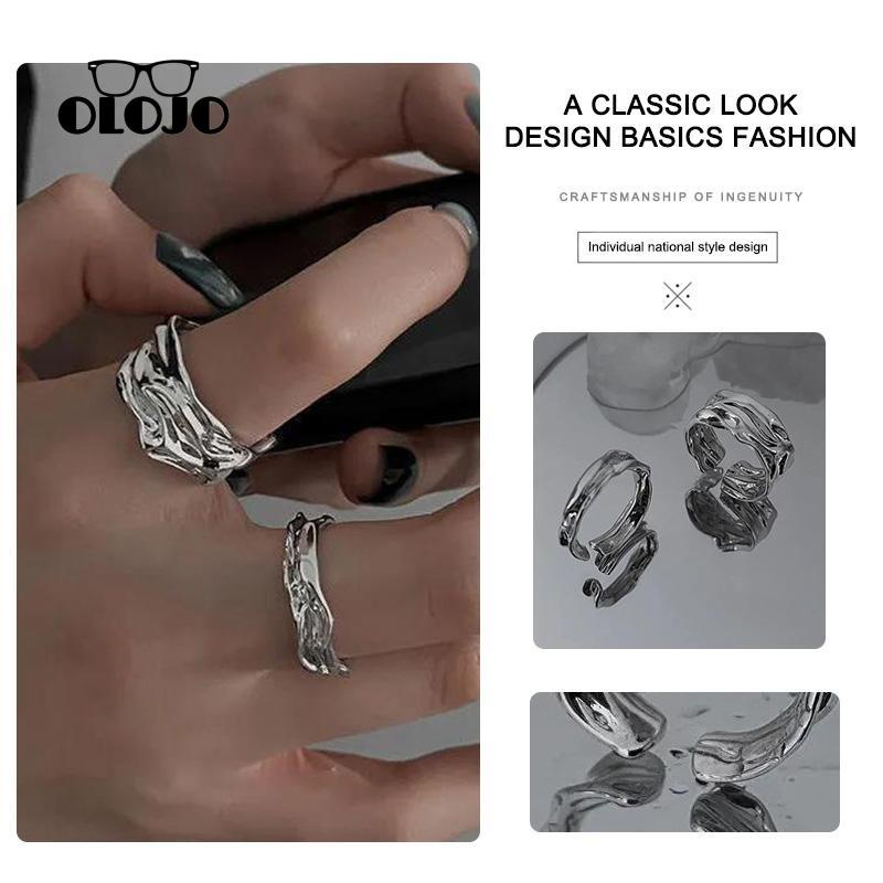 【COD】Cincin Pasangan Tidak Teratur Pembukaan Canggih Desain Yang Dapat Disesuaikan Cincin Kepribadian Fashion
