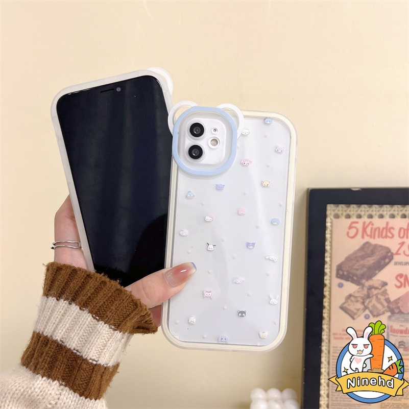 IPHONE Casing Kompatibel Untuk Iphone13 12 11 Pro Max X Xr Xs Max SE 2020 8 7 6 6s Plus Lensa Casing Ponsel Kartun Transparan Sederhana Full Cover Soft Shell Shockproof Bumper Cover Pelindung