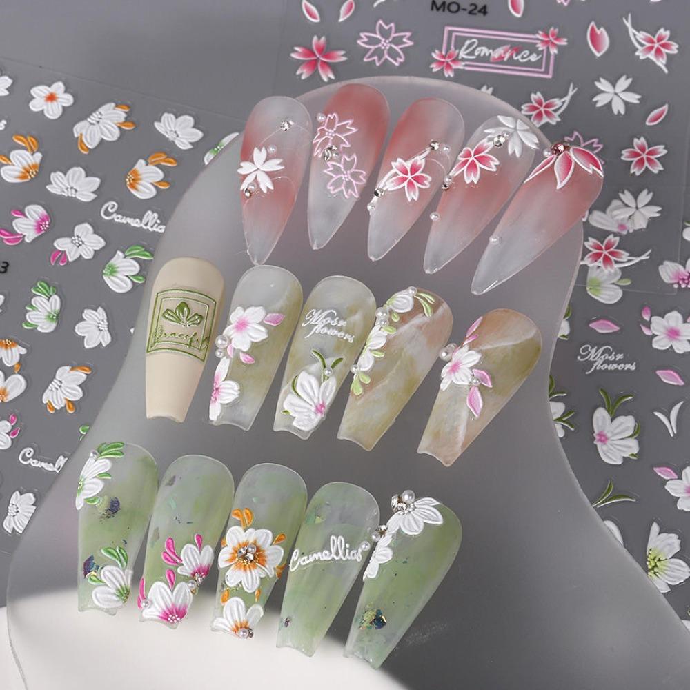 Agustinina Bunga Stiker Kuku Fashion Musim Semi Daun Gaya Jepang Cherry Blossom Self Adhesive Nail Dekorasi