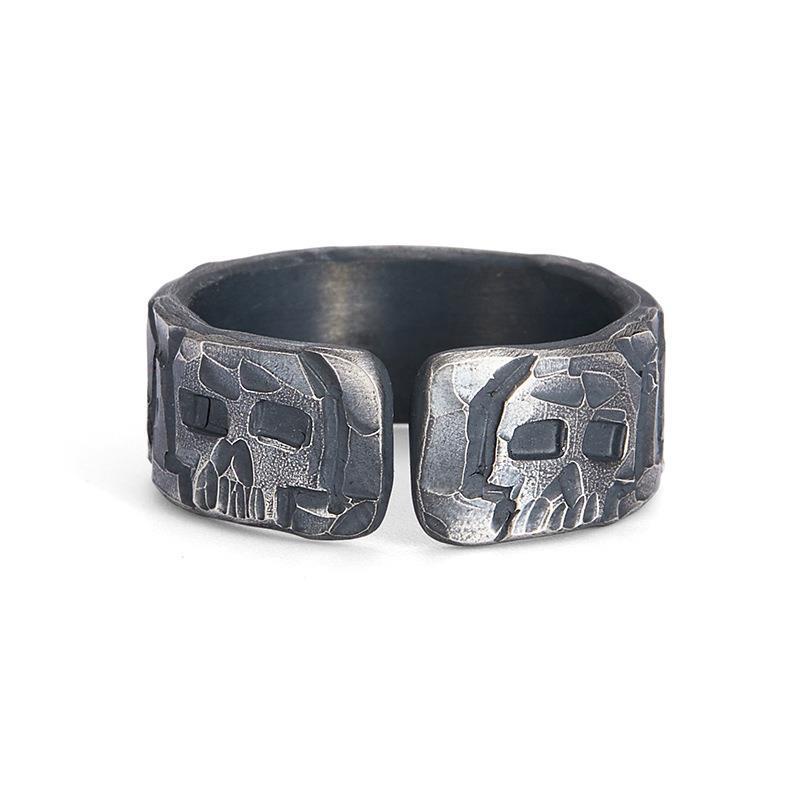Retro Retro Buatan Tangan Tempa < Ratus Hantu Malam Berjalan > Cincin Tengkorak Laki-Laki Trendi Mendominasi Cincin Retro Cincin Ekor Tunggal Tertekan