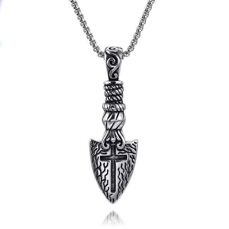 [Z H Perhiasan] Vintage Nordic Viking Cross Tombak Hip Hop Liontin Pria Dan Wanita Fashion Stainless Steel Kalung Punk Pesta Rock Perhiasan Aksesoris