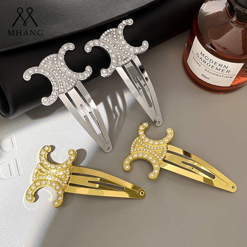 Vintage Mewah Emas Dan Perak Berlian Jepit Rambut Korea Manis Double C-Huruf Jepit Rambut Arc De Triomphe Alloy Hair Clip Untuk Wanita