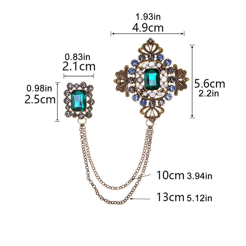 Wanita Vintage Baroque Emerald Berlian Imitasi Istana Rantai Bros Lencana Klasik Retro Perhiasan Kristal Lady Pesta Pin Korsase