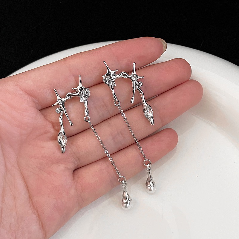 Yeezii Anting Perak Bintang Tidak Teratur Untuk Wanita Rumbai Mutiara Earring Perhiasan Aksesoris