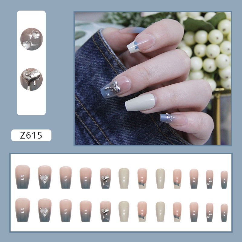 Z615 New Fashion Cantik Berlian Imitasi Dekorasi Kuku Palsu 24pcs/box