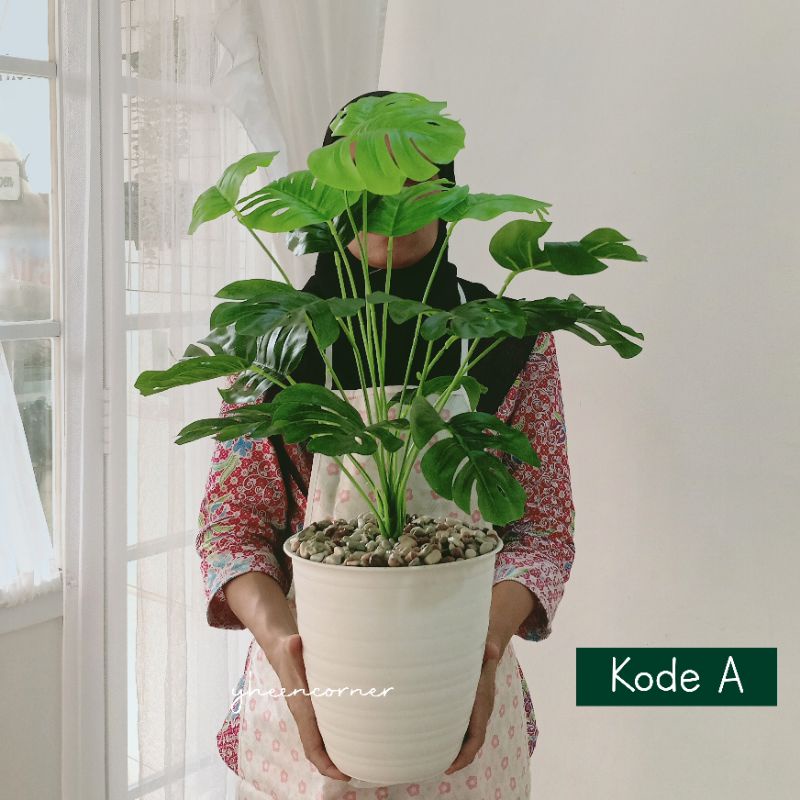 PROMO!!! Artificial Plants Monstera Palm Banana Fiddle Leaf Tree / Pohon Pisang / Pohon Palem / Pohon Ketapang Biola /  Monstera Artifisial Size Large