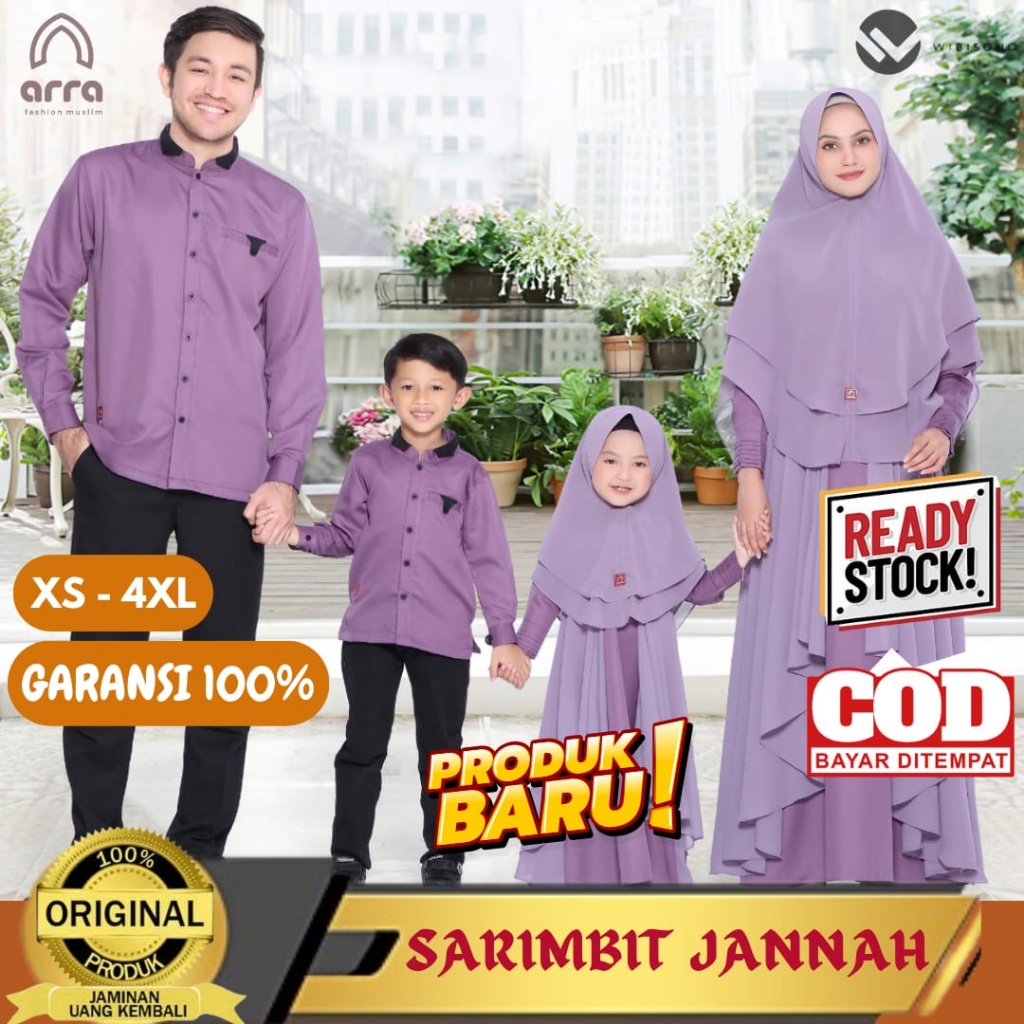 Sarimbit Keluarga Arra Baju Koko Gamis Ayah Ibu Anak SERIES JANNAH UNGU BRAND ARRA Premium Baju Coup