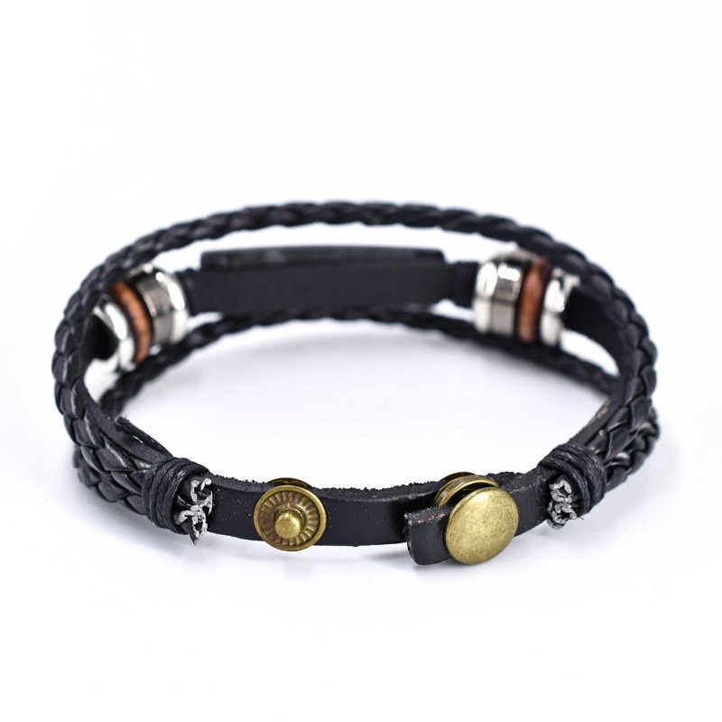 [Z H Perhiasan] Vintage bestfriend Kulit Asli Gelang Pria Dan Wanita Fashion Stainless Steel Multilayer Manik-Manik PU Gesper Gelang Punk Pesta Rock Perhiasan Aksesoris