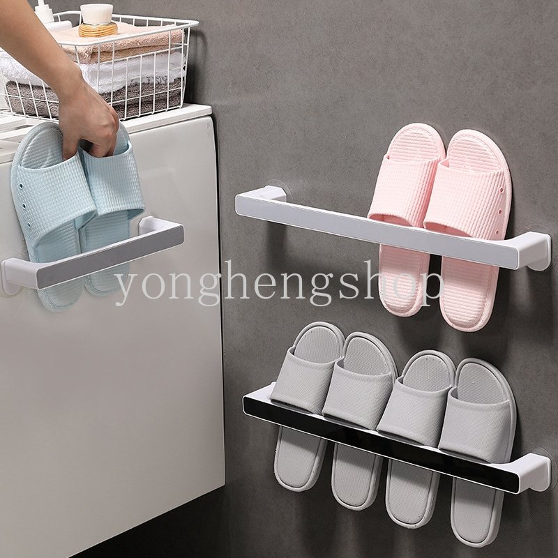 Gaya Sederhana Self-adhesive Rak Handuk Dinding Gantungan Handuk Bebas Pukulan Handuk Bar Rak Sandal Rak Penyimpanan Gantung Hook Kamar Mandi Organizer