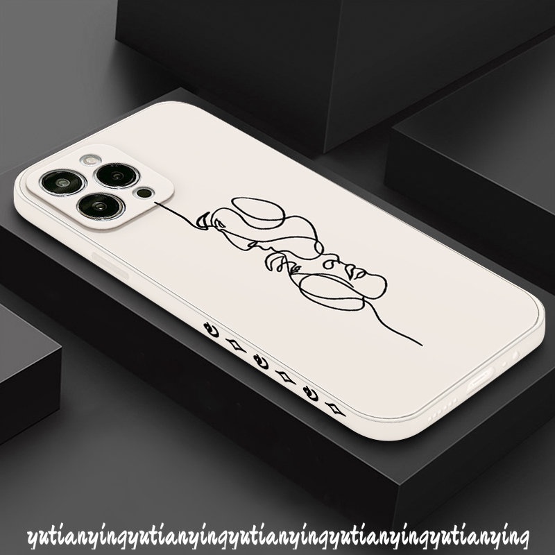 IPHONE Casing Ponsel Ilustrasi Tepi Lurus Kompatibel Untuk Iphone11 13 14 12 Pro Max 7Plus X XS XR Max 6S 6 8 7 Plus SE 2020 Seni Sederhana Abstrak Geometri Wajah Cetak Samping Soft Cover