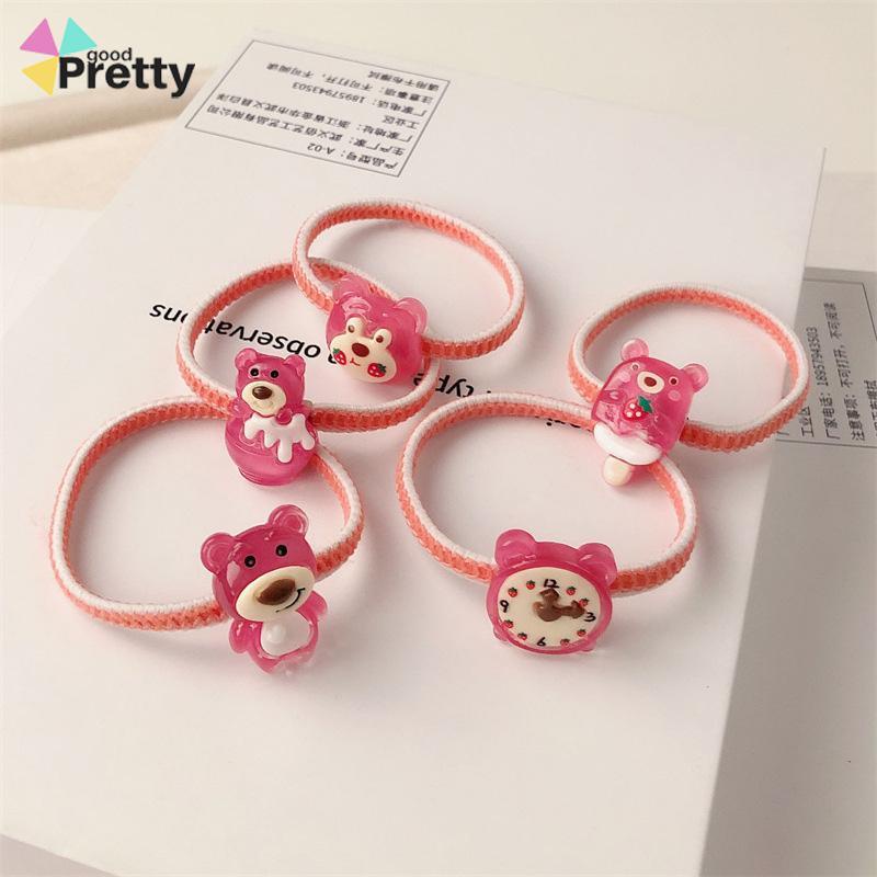 Tali Rambut Beruang Stroberi Elastis Tinggi yang Lucu Tali Rambut Karet Gelang Kuncir Kuda Serbaguna Cincin Rambut Tahan Lama - PD