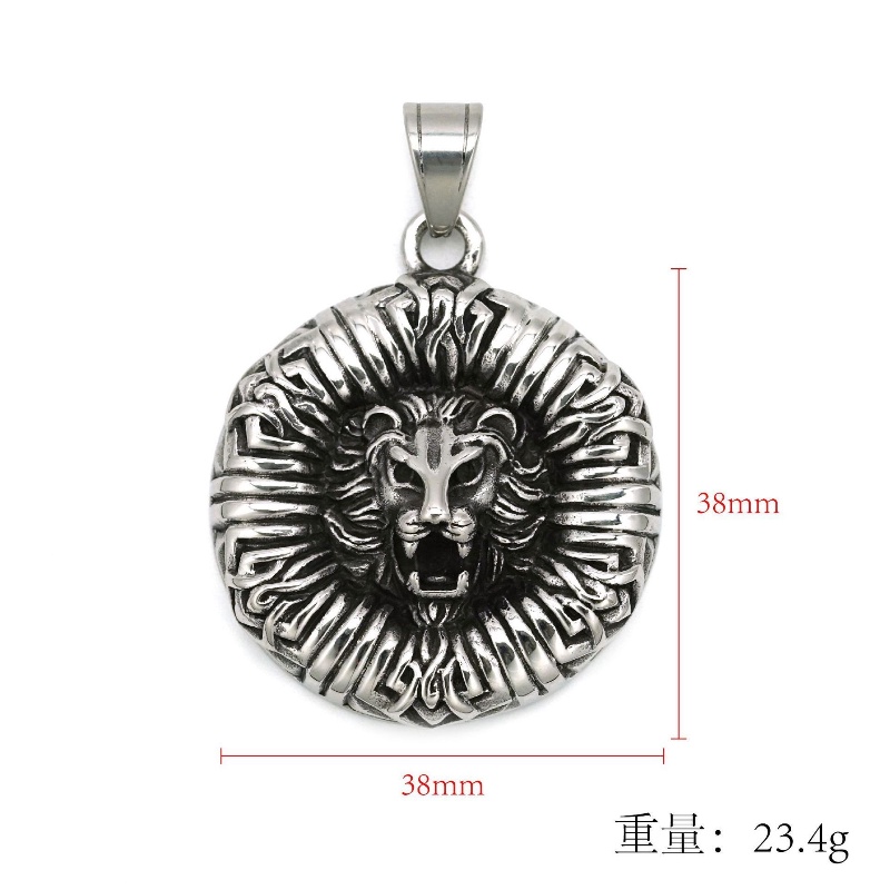 [Z H Perhiasan] Vintage Hip Hop Hexagon Lion Pendant Fashion Pria Dan Wanita Anti Karat Kalung Punk Pesta Rock Titanium Steel Perhiasan Aksesoris