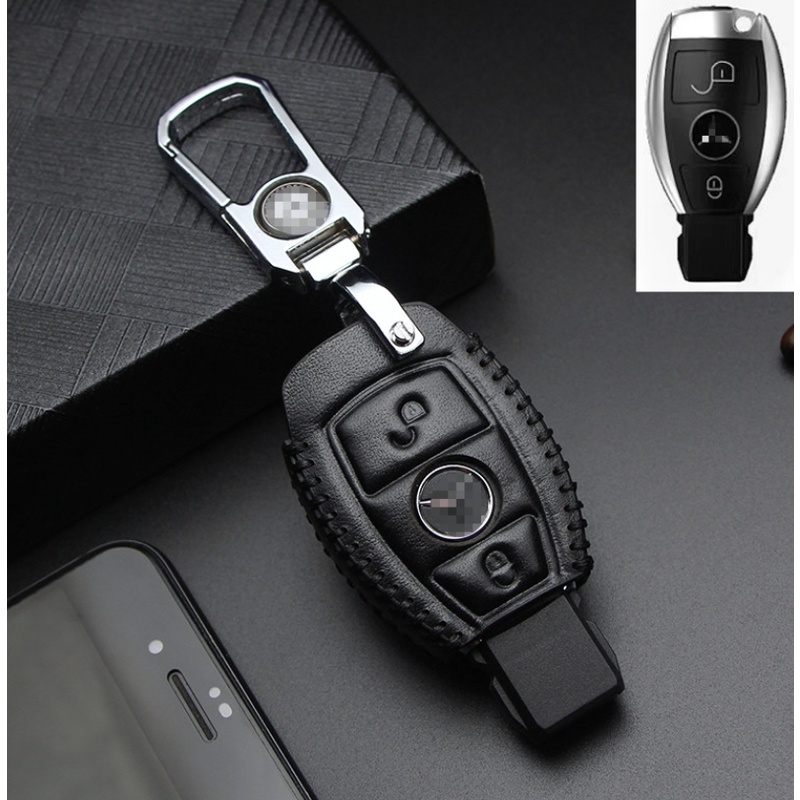 Untuk Mercedes-Benz Kulit Asli Mobil smart Key Cover Case Tas keyless remote holder keychain keyring casing Pelindung A-Class C-Class E-Class