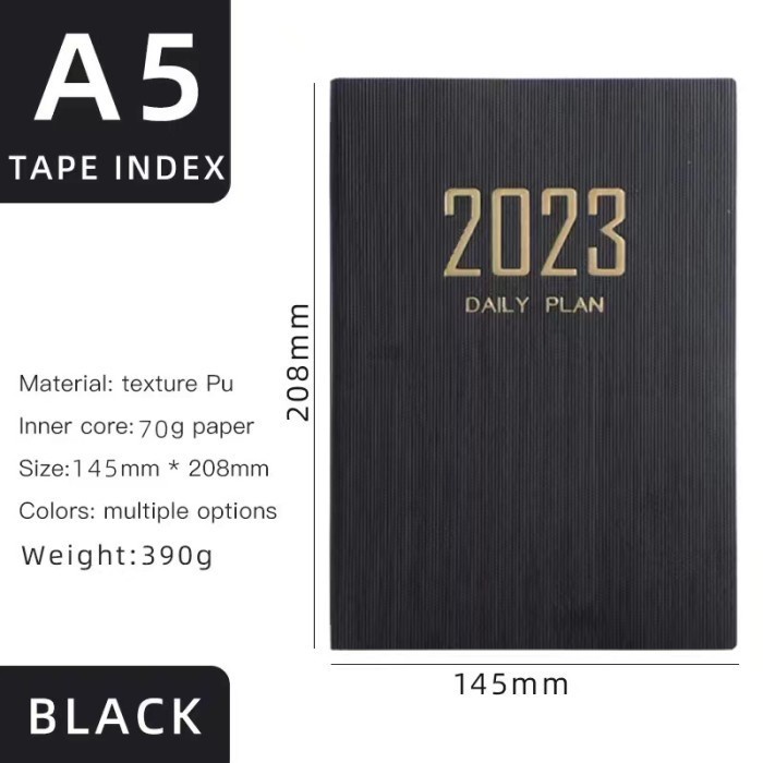 

2023 Buku Catatan Planner Book A5 Big Size 176 Lembar Notebook - Hitam