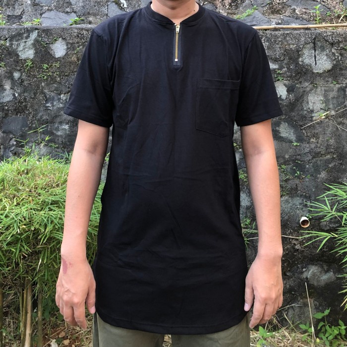 kaos kurta pakistan zipper warna hitam black