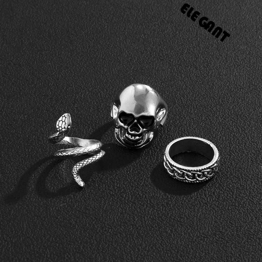 [Elegan] Huruf Set Cincin Kepribadian Retro Vintage Hadiah Punk Tidak Biasa Laki-Laki Tengkorak Perempuan Wanita Jari Rings