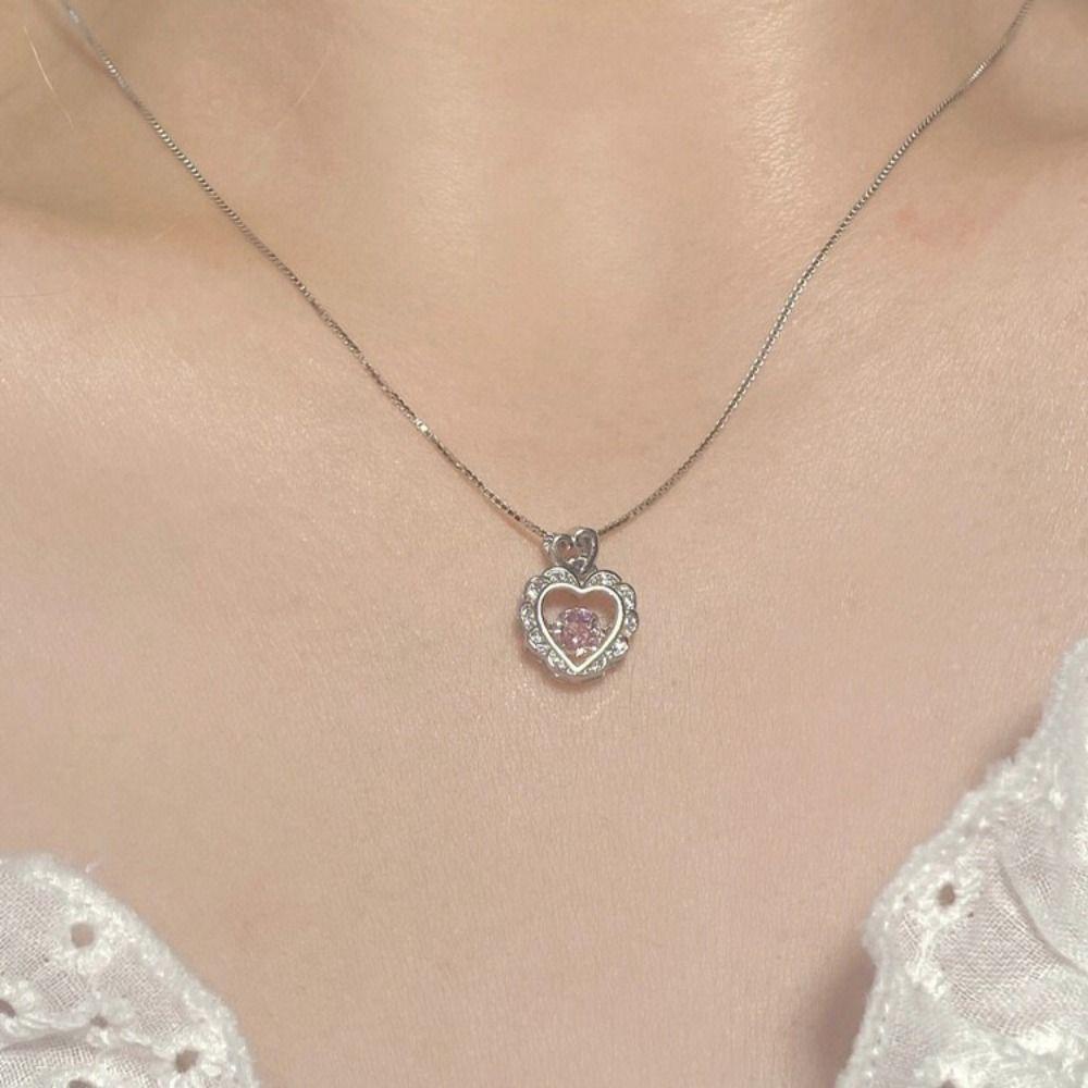 Mxbeauty Korea Liontin Hati Keren Vintage Trendi Warna Perak Indah Dapat Disesuaikan Perhiasan Paduan Kristal Mengkilap