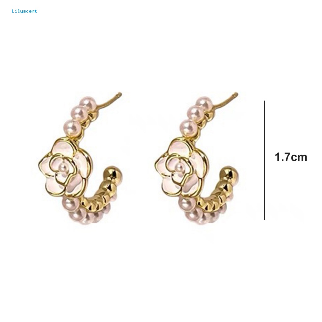 Lilyscent 1pasang Anting Lingkaran Ringan Aksesori Perhiasan Indah Geometris Anting Mutiara Imitasi Gaya Perancis