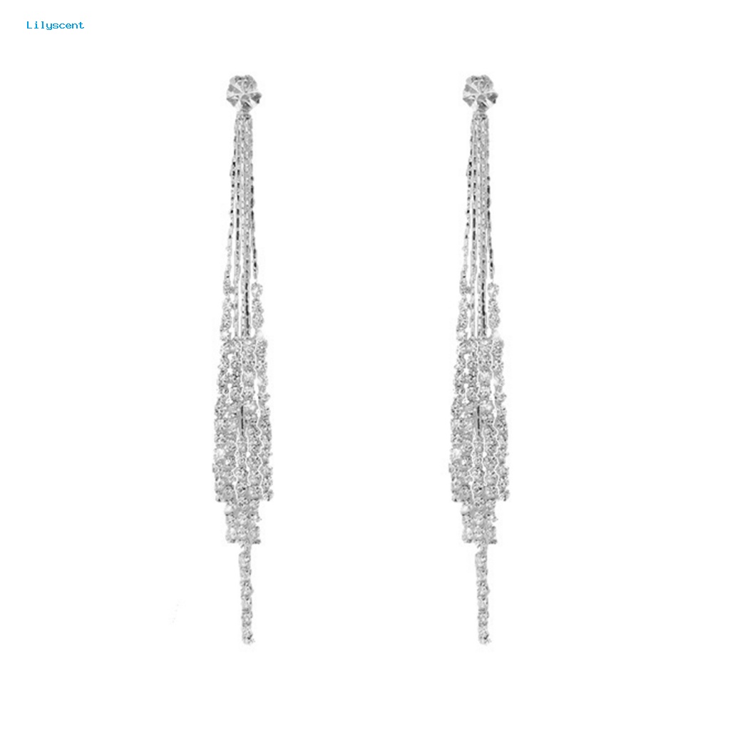 Lilyscent 1pasang Hypoallergenic Drop Earrings Perhiasan Aksesoris Berlian Imitasi Hias Jumbai Linear Earrings Elegan