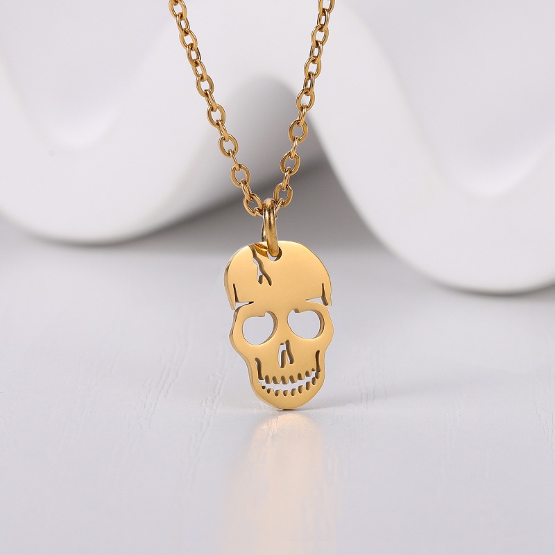 Z H Perhiasan Emas 18K 24K Gold S925 Perak Hip Hop Rock Stainless Steel Tengkorak Liontin Pria Dan Wanita Fashion Baja Titanium Kalung Retro Punk Aksesoris Pesta