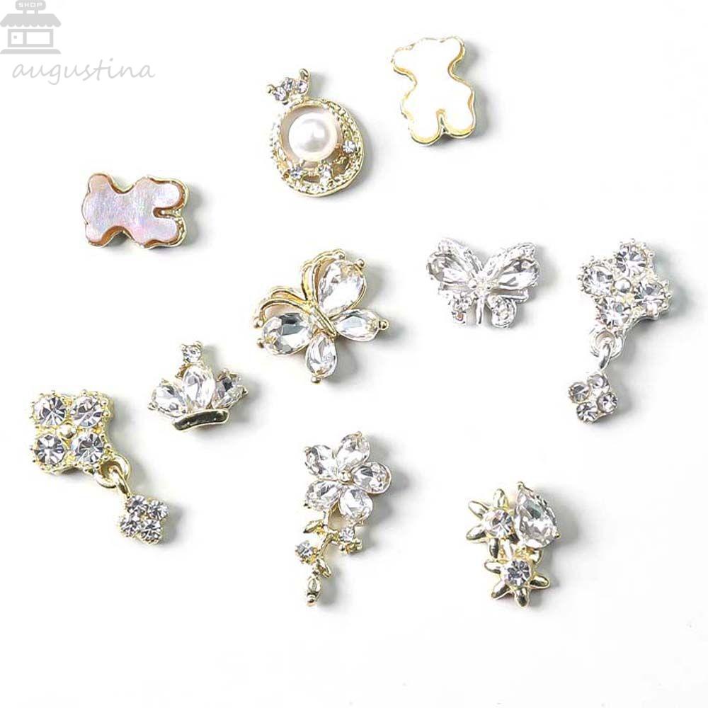 Agustina Nail Art Rhinestones Hiasan Kuku Jepang Bunga Beruang Perhiasan Kuku 3D