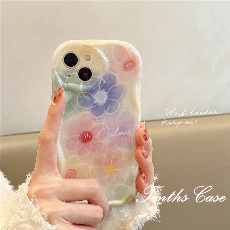 Kompatibel Untuk IPhone14 13 12 11 Pro Max8 7 6 6s Plus X Xr Xs Max SE 2020 Gaya Anak Perempuan Motif Bunga Warna-Warni Casing Ponsel Cream Soft Back Cover