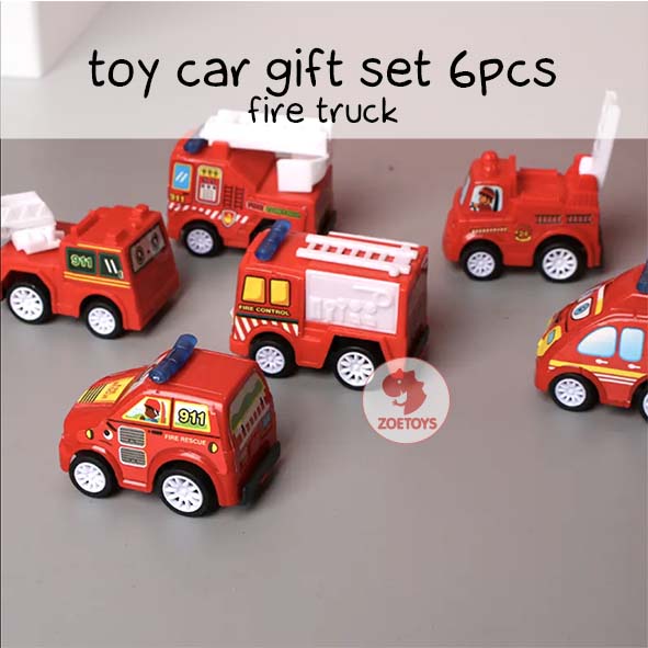 Zoetoys Toy Car Gift Set 6 pcs | Children Model Mini Vehicle Construction Fire Truck Pull Back Car | Mainan Edukasi Anak