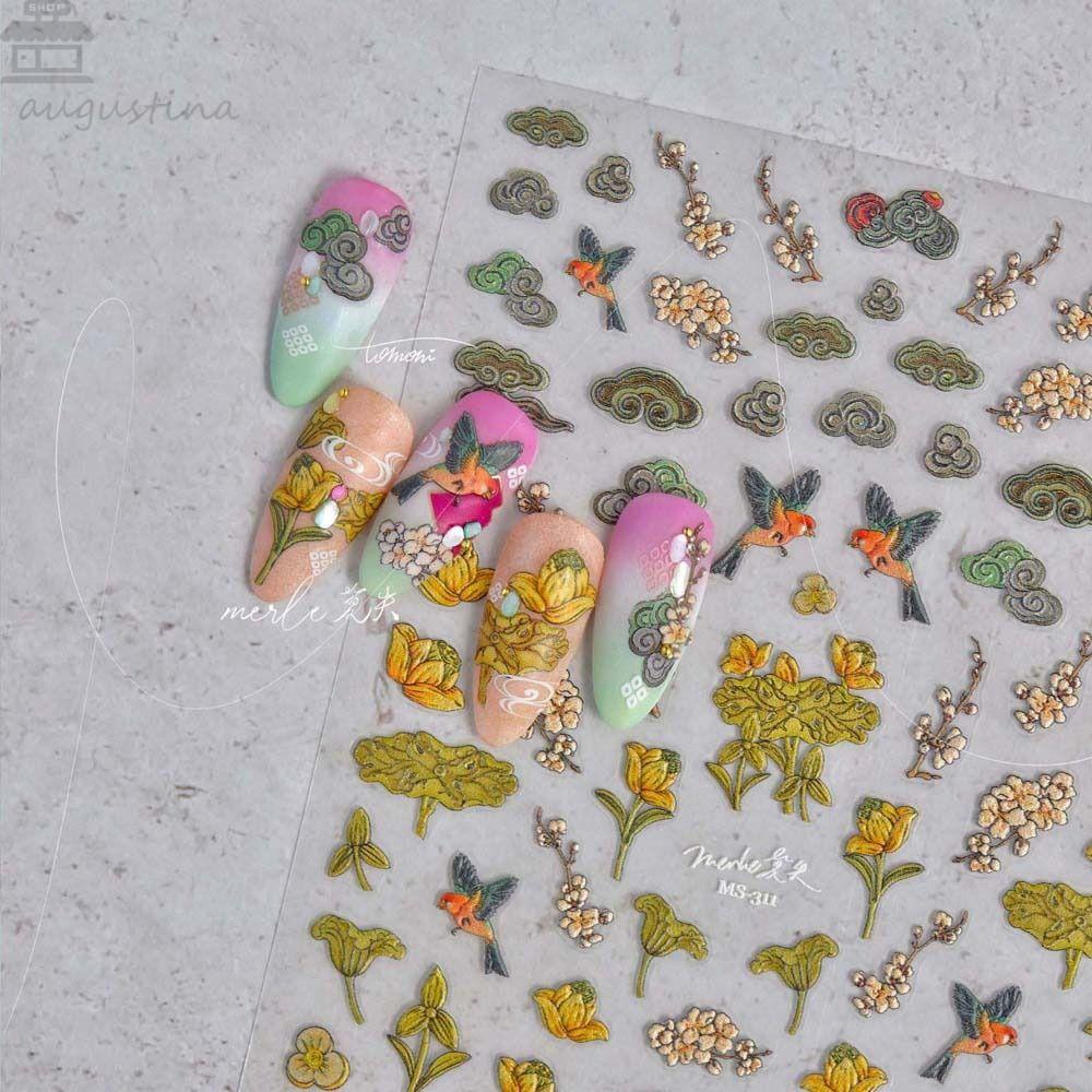 Stiker Kuku Bunga Agustina Fashion Daun Burung Lotus Dekorasi Kuku