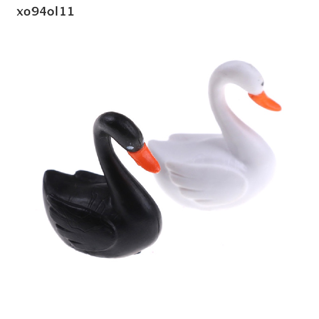 Xo Putih/Hitam Mini Swan Ornamen Taman Miniatur Patung Tanaman Pot Peri Dekorasi Taman Kualitas Unggul OL