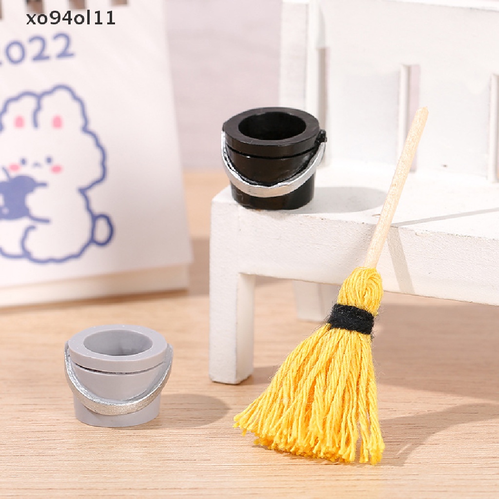 Xo 1Pcs/2Pcs Mini Mop Bucket Miniatur Furniture Mainan Rumah Boneka Alat Pembersih Mainan OL