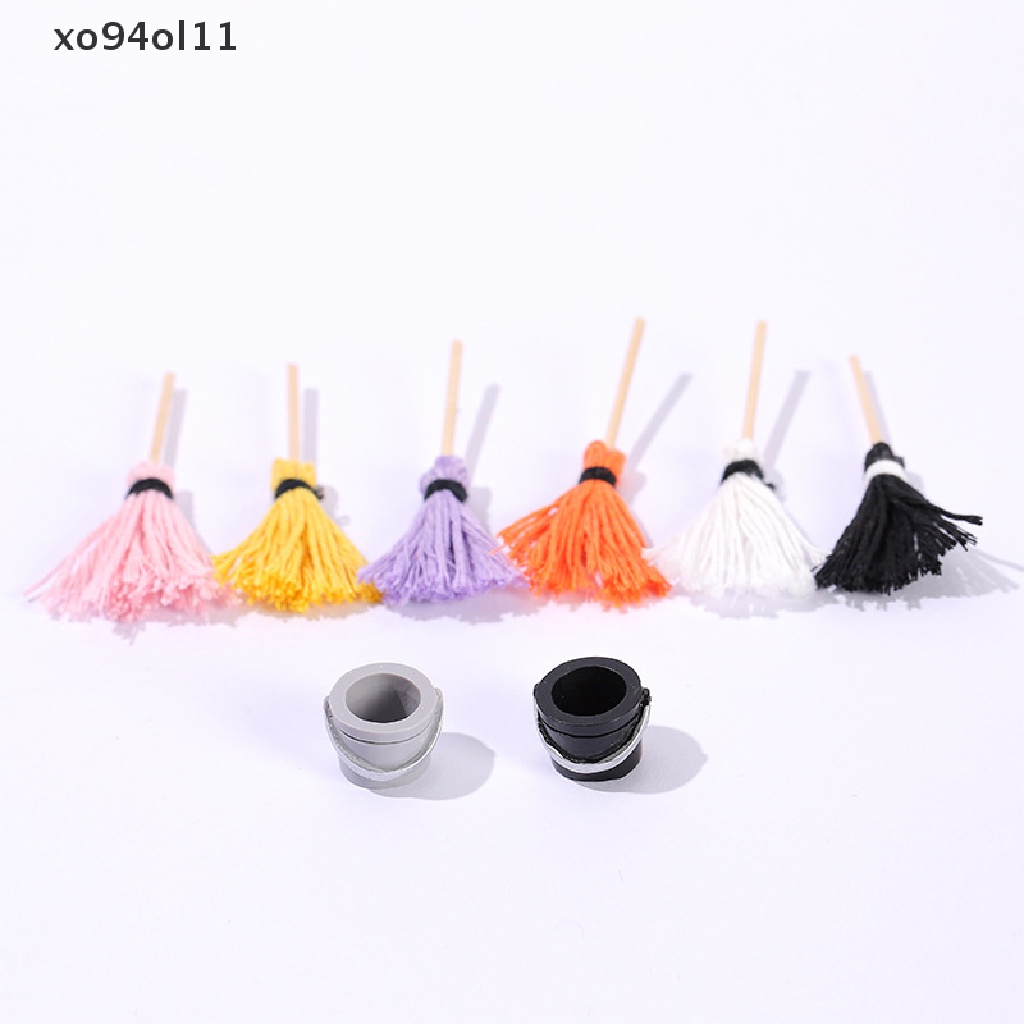 Xo 1Pcs/2Pcs Mini Mop Bucket Miniatur Furniture Mainan Rumah Boneka Alat Pembersih Mainan OL