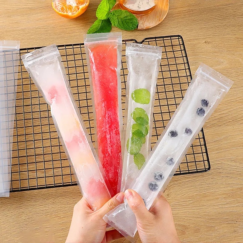 20pcs/set Kantong Freezer Ice Pop Sekali Pakai Dengan Corong/Kantong Zip-Lock Pembuat Yogurt Buah Homemade DIY