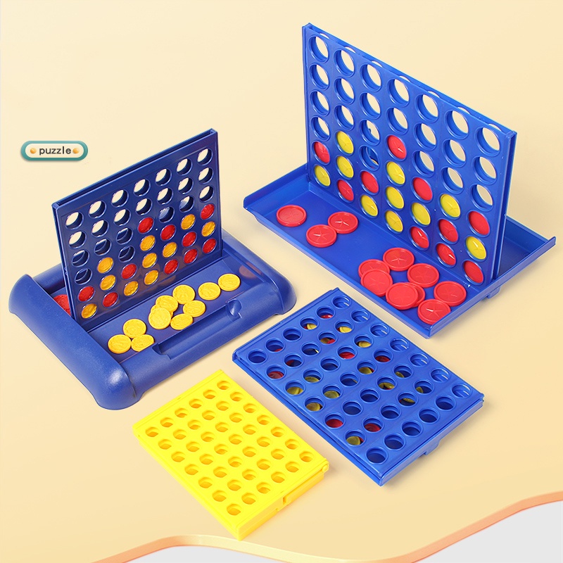 Sambung 4in A Line Chess Game Mainan Edukasi Anak Foldable Lined Up Tiga Dimensi Desktop Board Games