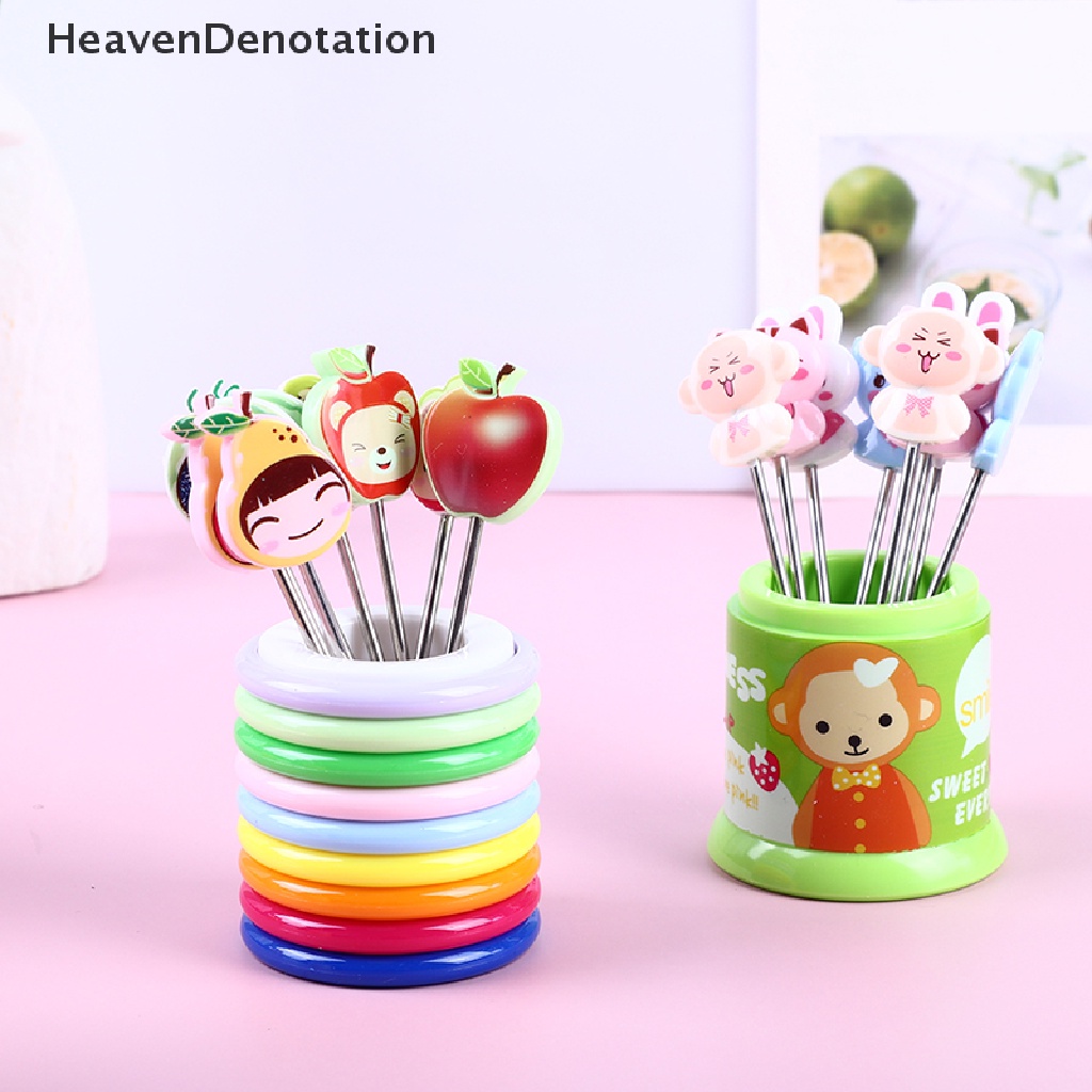 [HeavenDenotation] 1set Garpu Buah Stainless Steel Hewan Hujan Buah Dessert Fork w/Toples Penyimpanan HDV