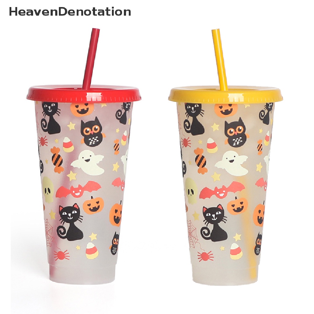 [HeavenDenotation] Gelas Sedotan 710ml Dengan Tutup Perubahan Warna Kreatif Saat Minum Dingin Botol Air HDV