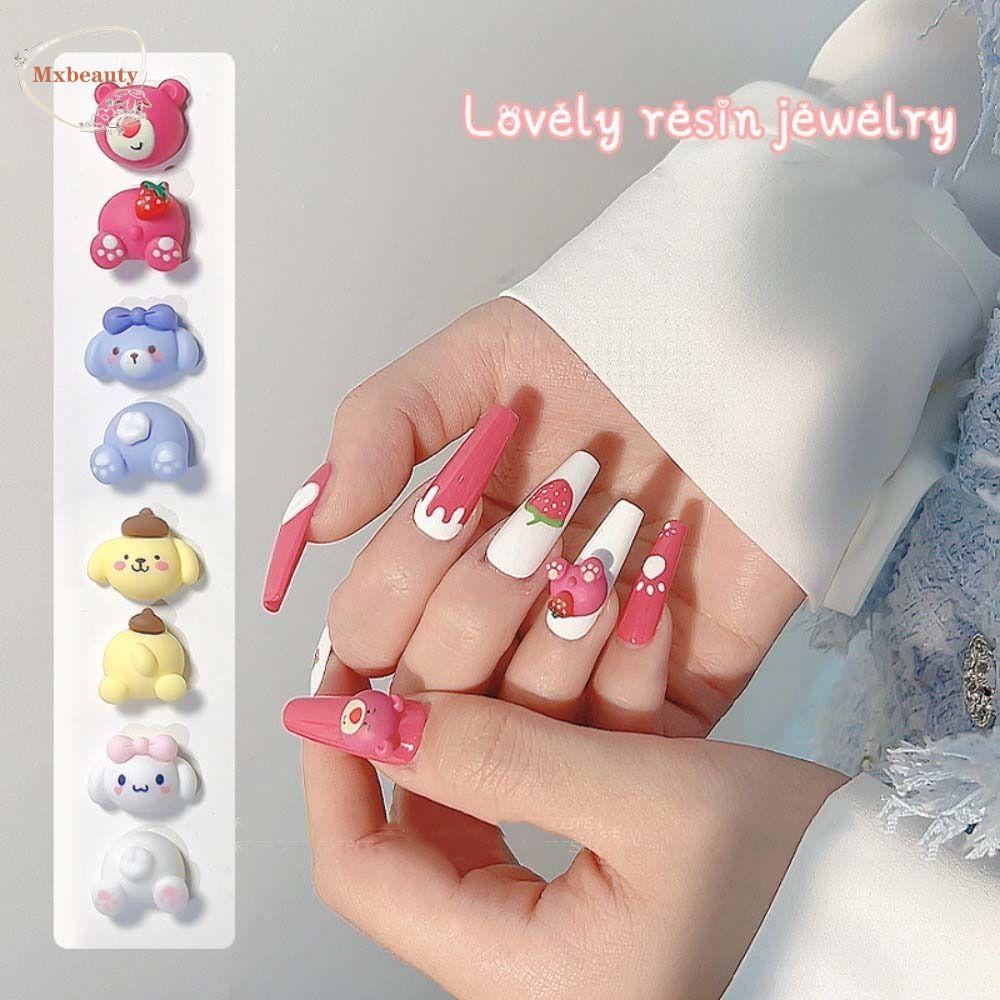 Mxbeauty Kartun Dekorasi Kuku Wanita Jepang Strawberry Beruang Resin Anjing Hiasan Kuku Nail Jewelry